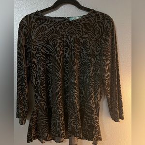 Lauren By Ralph Lauren Long Sleeve Burnt Out Velvet Top